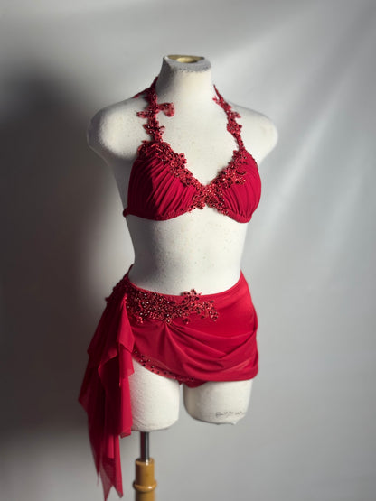 Red Two-Piece Lyrical Dance Costume, Adult X-Small/Small