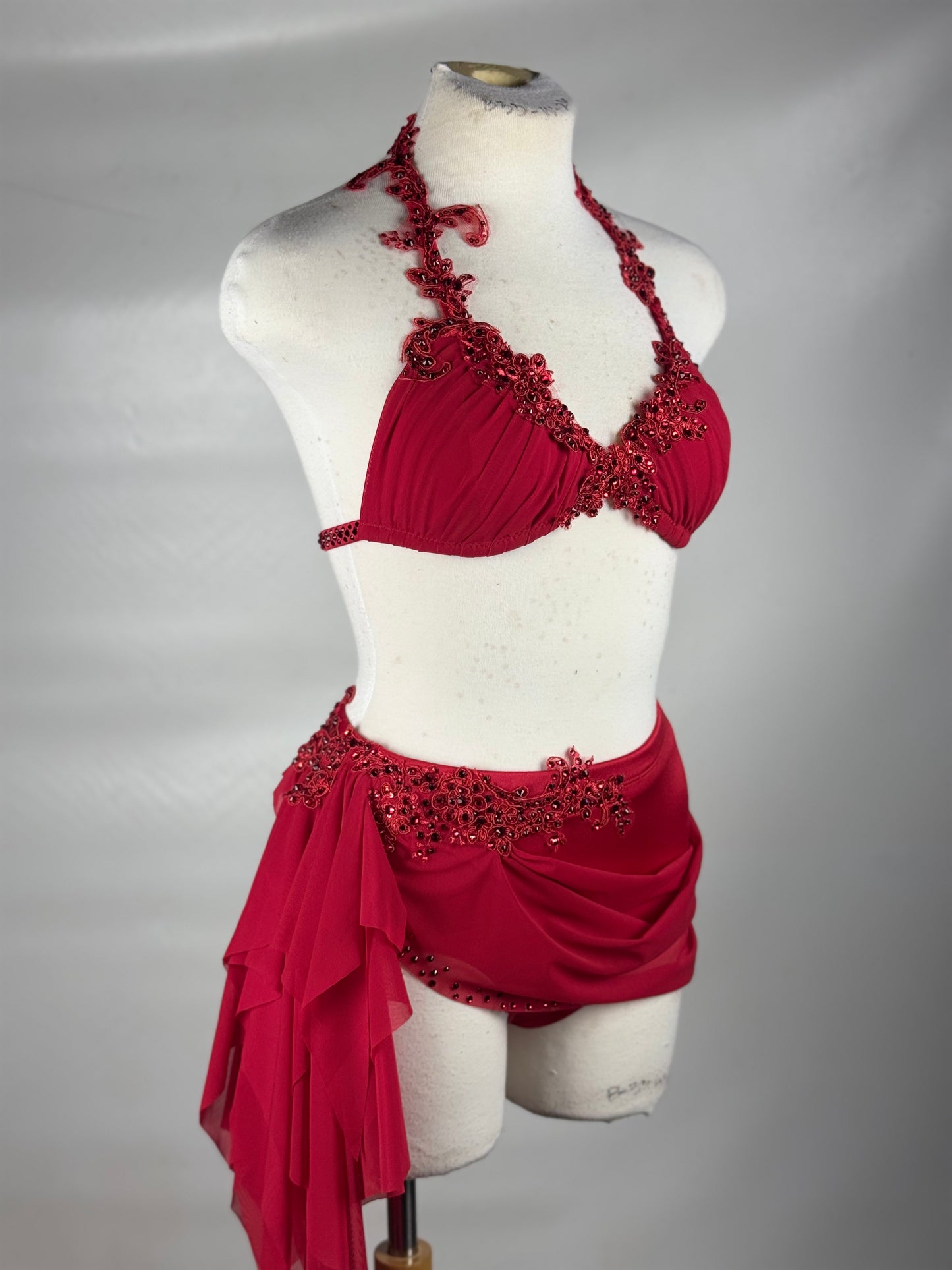 Red Two-Piece Lyrical Dance Costume, Adult X-Small/Small