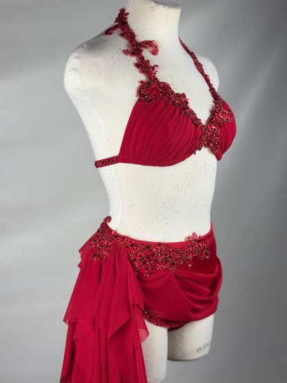 Red Two-Piece Lyrical Dance Costume, Adult X-Small/Small