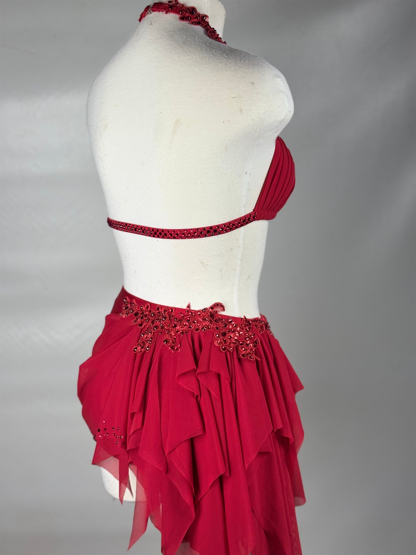Red Two-Piece Lyrical Dance Costume, Adult X-Small/Small
