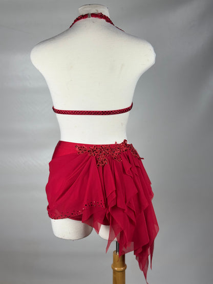 Red Two-Piece Lyrical Dance Costume, Adult X-Small/Small