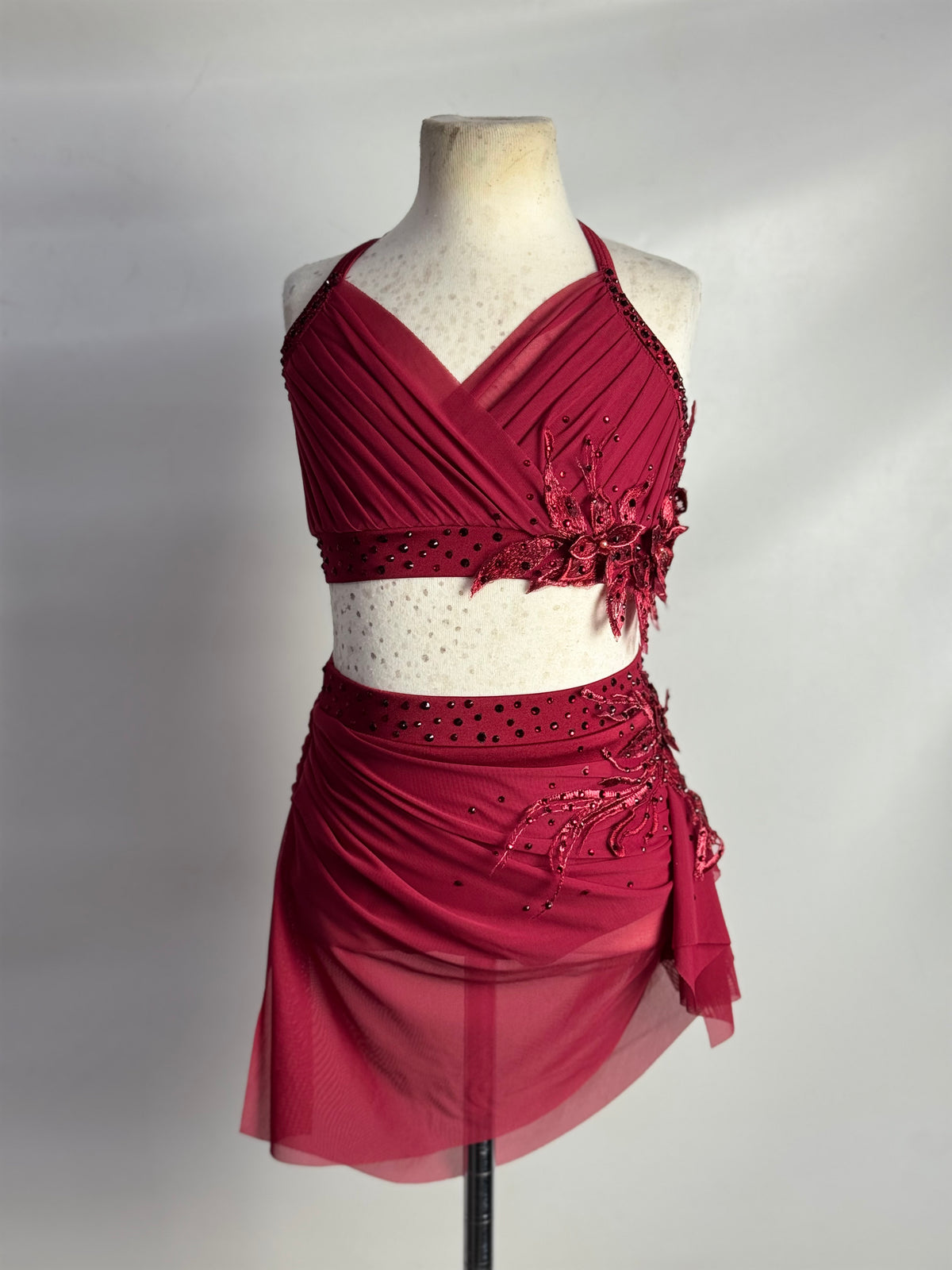 Scarlet Two-Piece with Rhinestoned 3D Appliqués, Size Child Medium