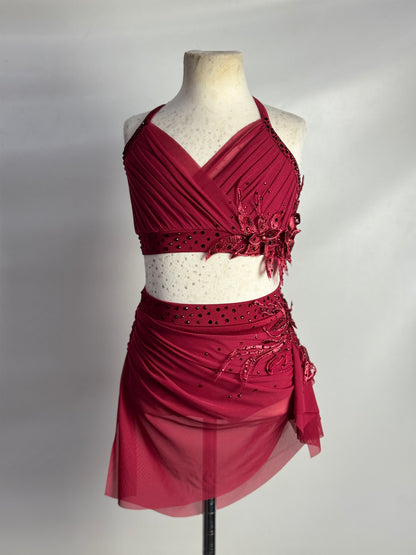 Scarlet Two-Piece with Rhinestoned 3D Appliqués, Size Child Medium