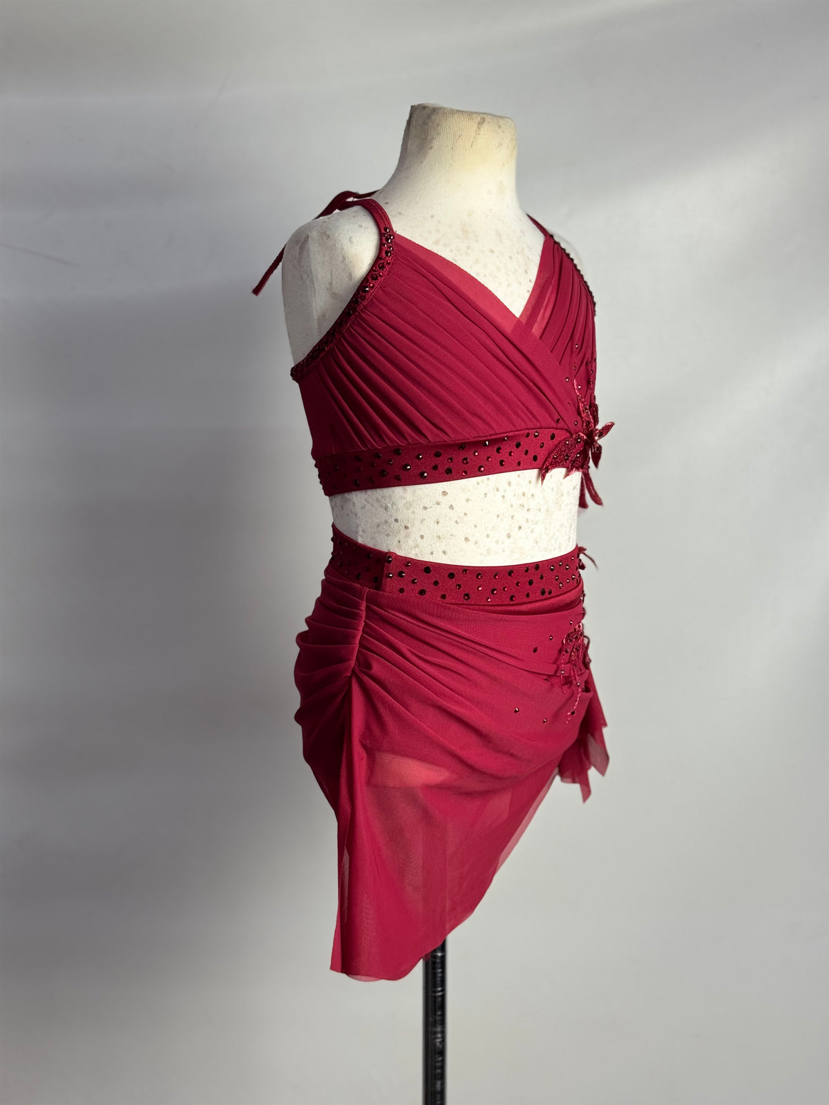 Scarlet Two-Piece with Rhinestoned 3D Appliqués, Size Child Medium