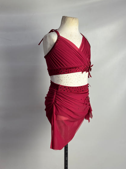 Scarlet Two-Piece with Rhinestoned 3D Appliqués, Size Child Medium