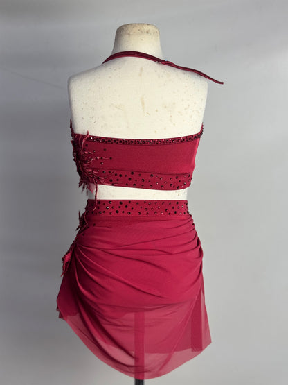 Scarlet Two-Piece with Rhinestoned 3D Appliqués, Size Child Medium