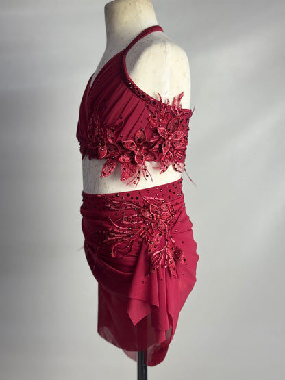 Scarlet Two-Piece with Rhinestoned 3D Appliqués, Size Child Medium