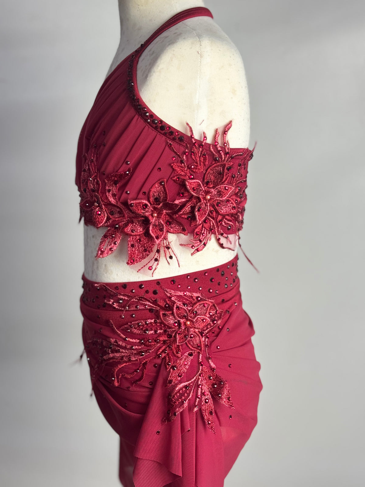 Scarlet Two-Piece with Rhinestoned 3D Appliqués, Size Child Medium