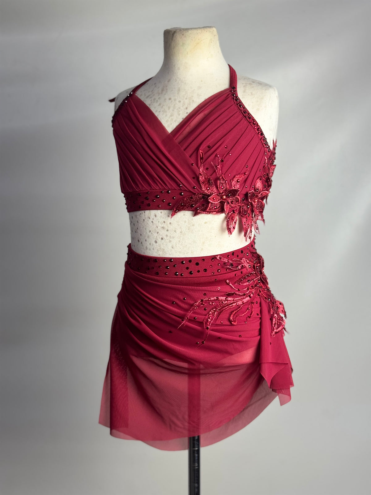Scarlet Two-Piece with Rhinestoned 3D Appliqués, Size Child Medium