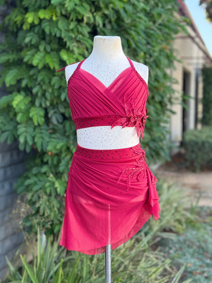 Scarlet Two-Piece with Rhinestoned 3D Appliqués, Size Child Medium
