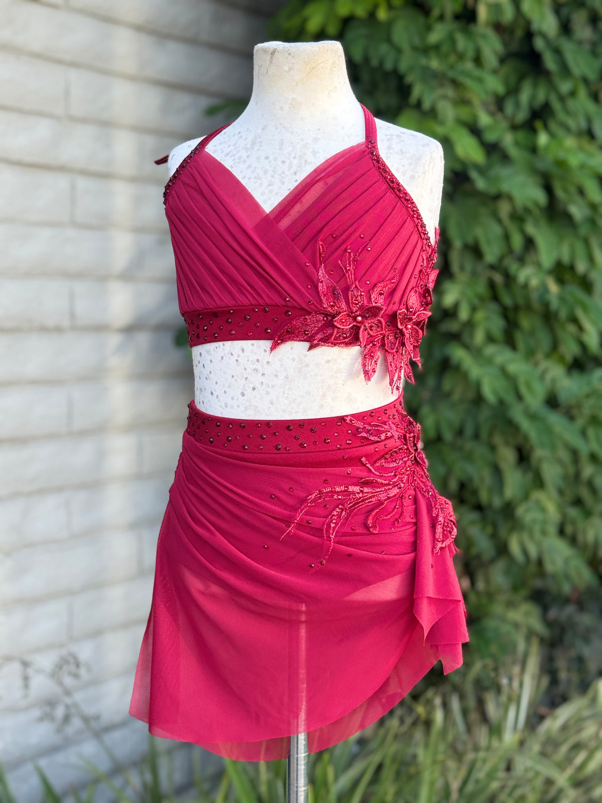 Scarlet Two-Piece with Rhinestoned 3D Appliqués, Size Child Medium
