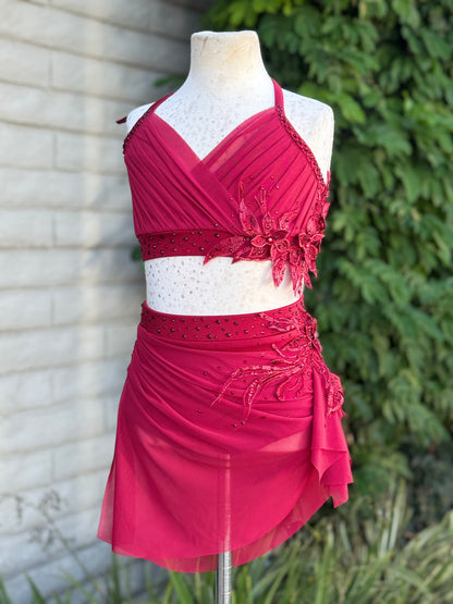 Scarlet Two-Piece with Rhinestoned 3D Appliqués, Size Child Medium