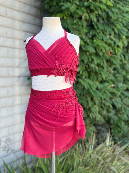 Scarlet Two-Piece with Rhinestoned 3D Appliqués, Size Child Medium