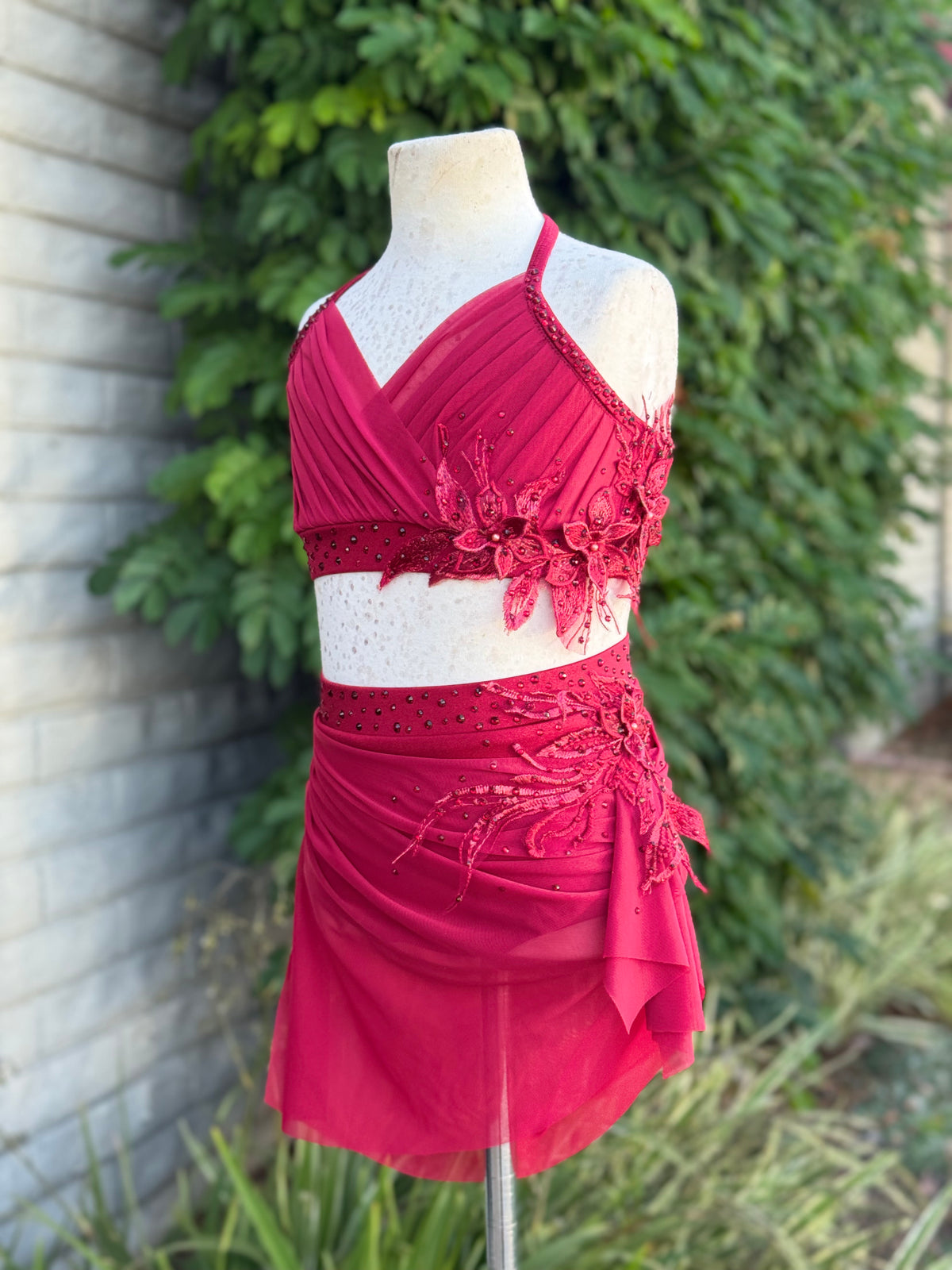 Scarlet Two-Piece with Rhinestoned 3D Appliqués, Size Child Medium