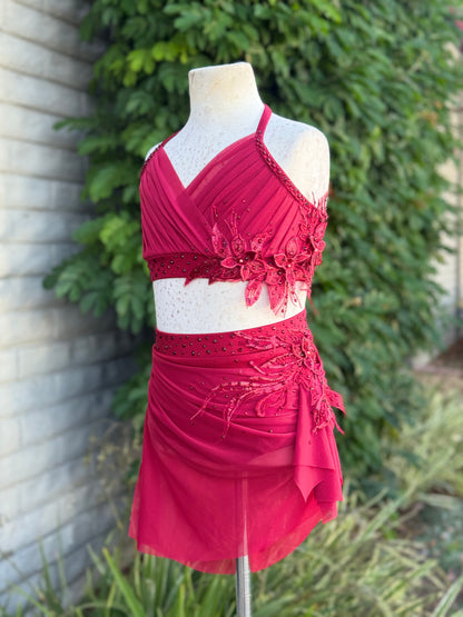 Scarlet Two-Piece with Rhinestoned 3D Appliqués, Size Child Medium