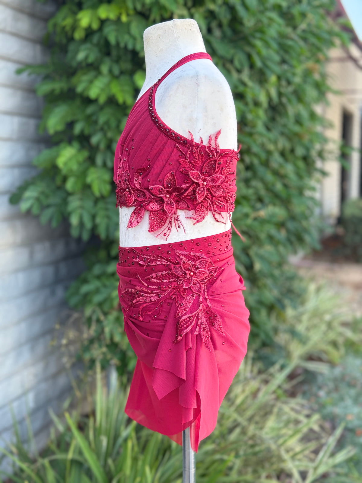 Scarlet Two-Piece with Rhinestoned 3D Appliqués, Size Child Medium