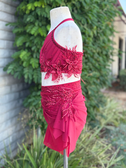 Scarlet Two-Piece with Rhinestoned 3D Appliqués, Size Child Medium