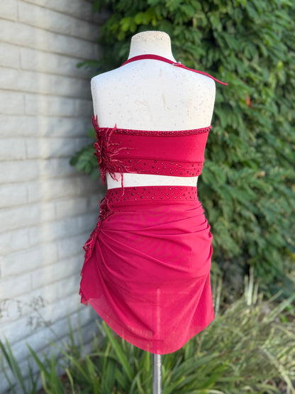 Scarlet Two-Piece with Rhinestoned 3D Appliqués, Size Child Medium
