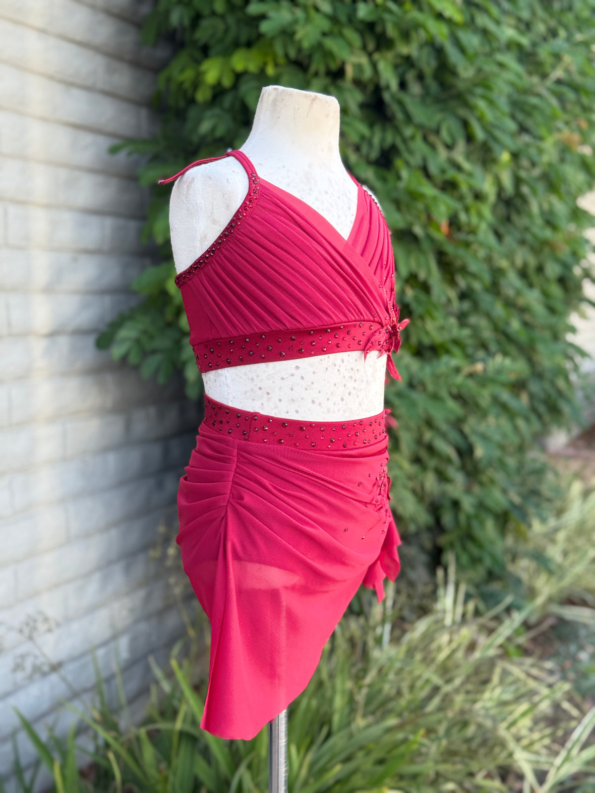 Scarlet Two-Piece with Rhinestoned 3D Appliqués, Size Child Medium