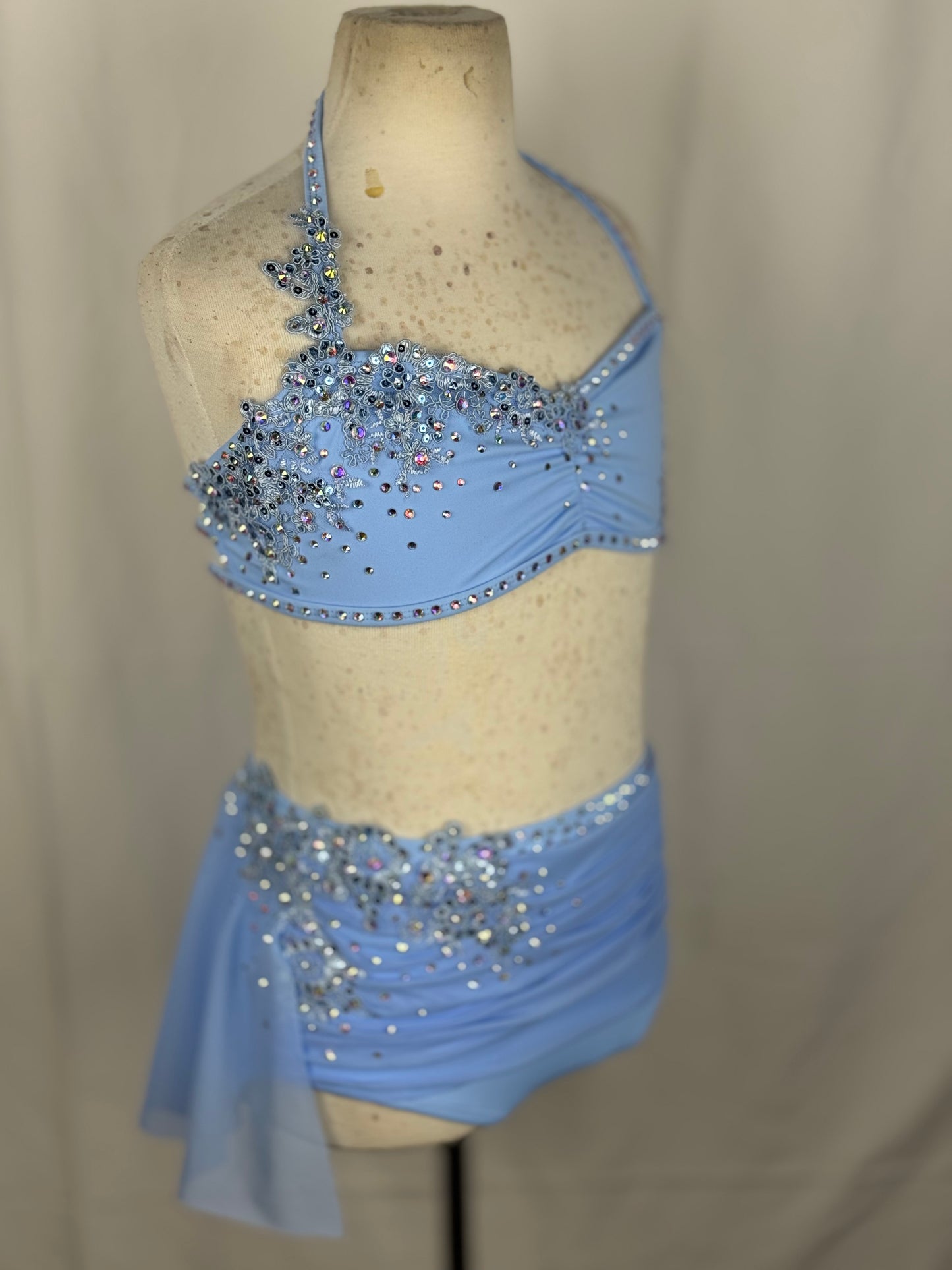 Light Blue Ruched Lyrical Dance Mini Skirt, Child Large