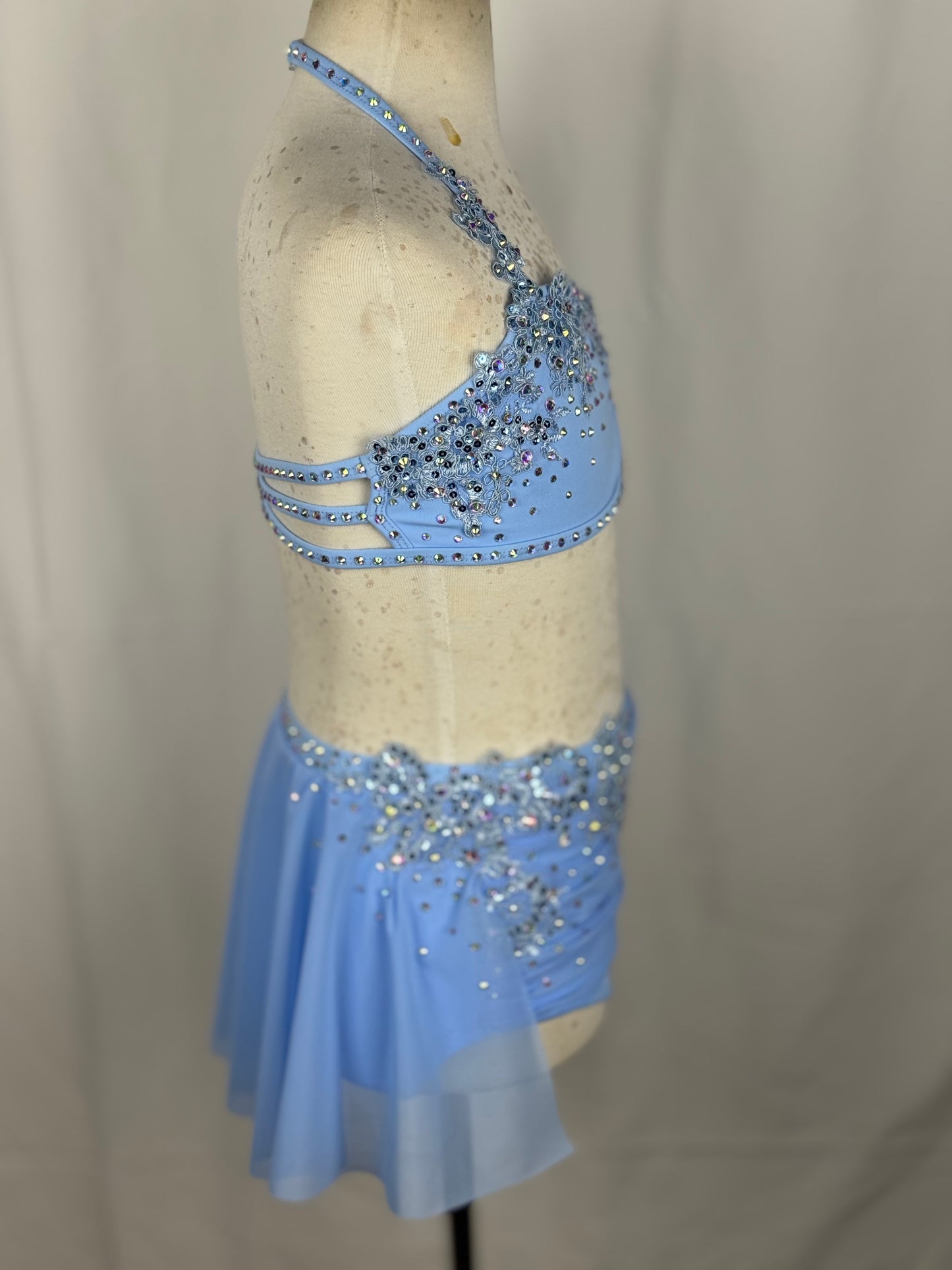 Light Blue Ruched Lyrical Dance Mini Skirt, Child Large