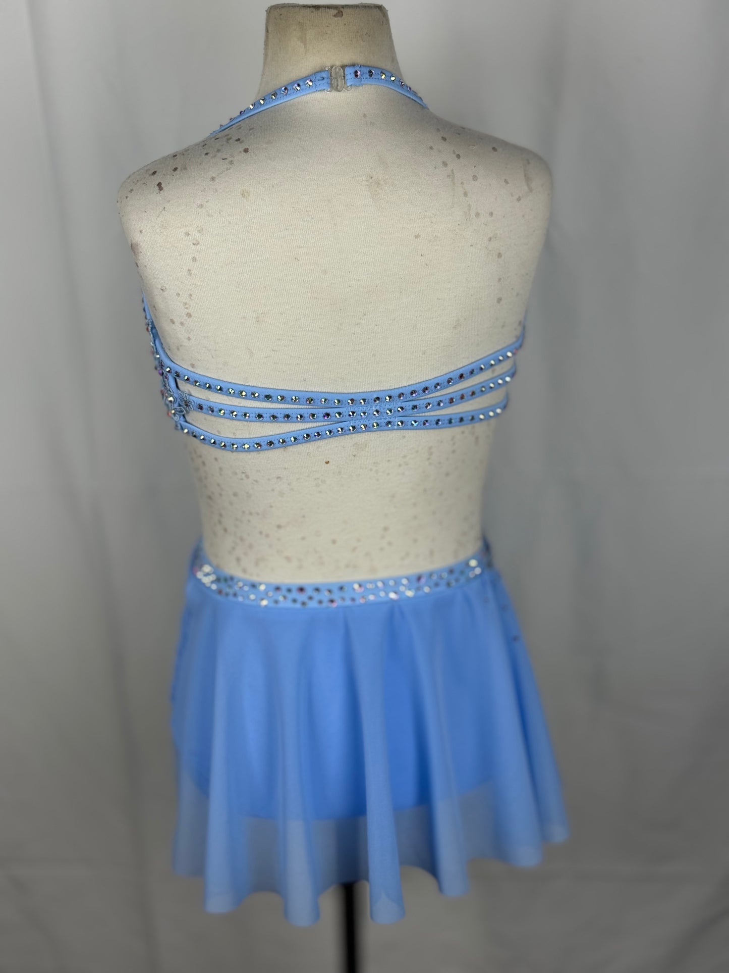 Light Blue Ruched Lyrical Dance Mini Skirt, Child Large