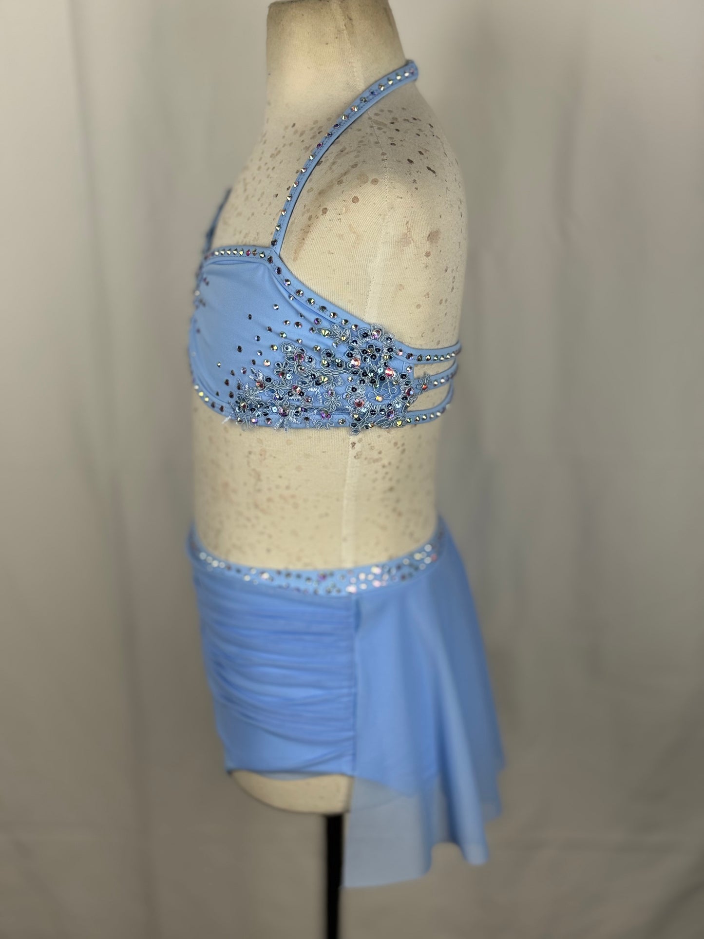 Light Blue Ruched Lyrical Dance Mini Skirt, Child Large