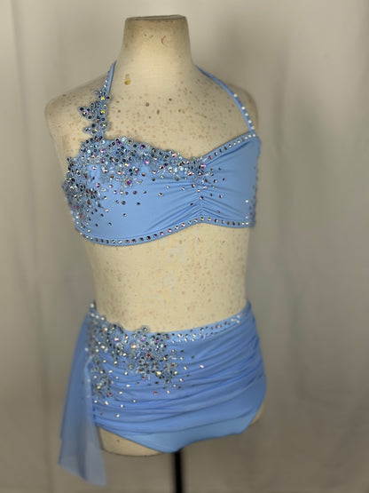 Light Blue Ruched Lyrical Dance Mini Skirt, Child Large