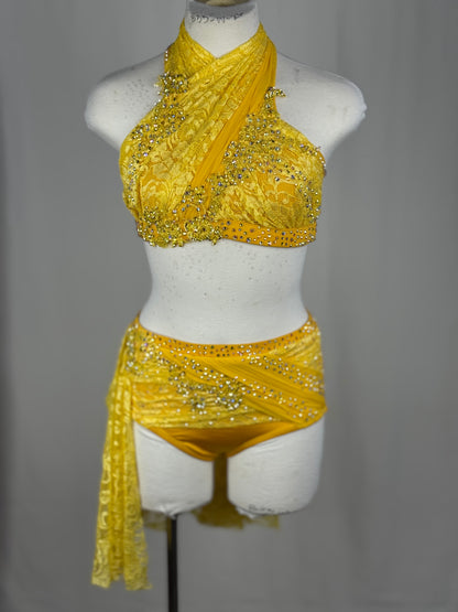 Yellow Lace Lyrical Dance Costume, Adult Small