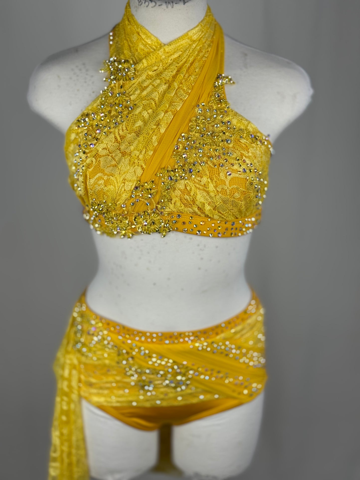 Yellow Lace Lyrical Dance Costume, Adult Small