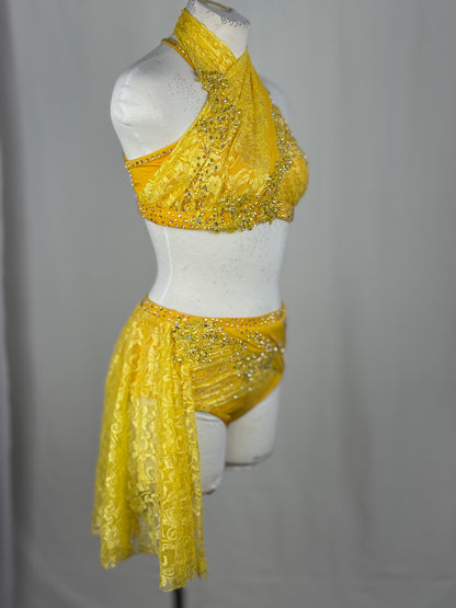 Yellow Lace Lyrical Dance Costume, Adult Small