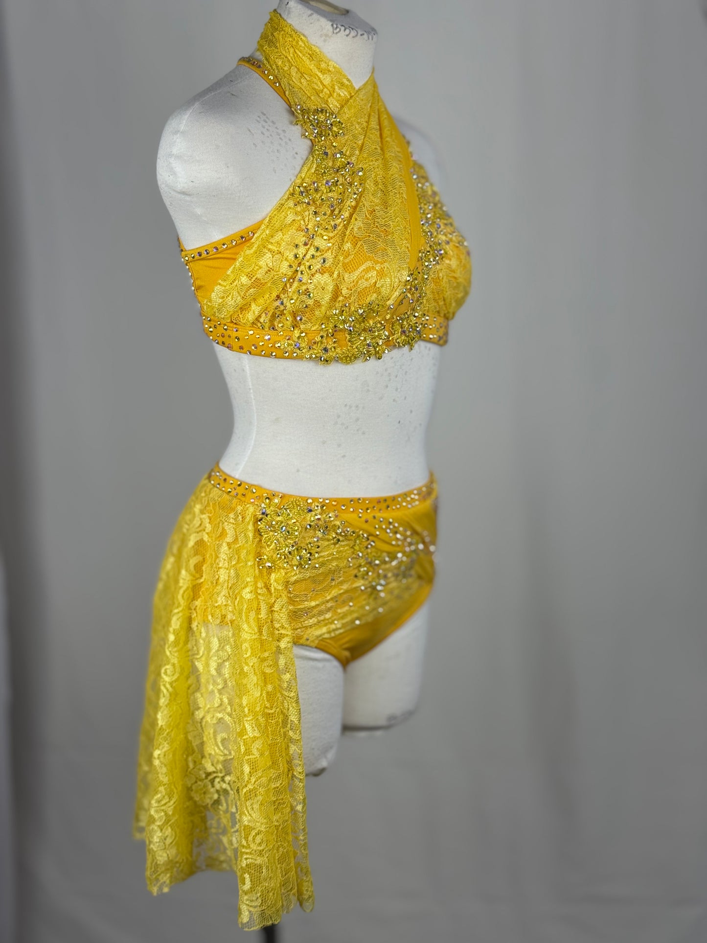 Yellow Lace Lyrical Dance Costume, Adult Small