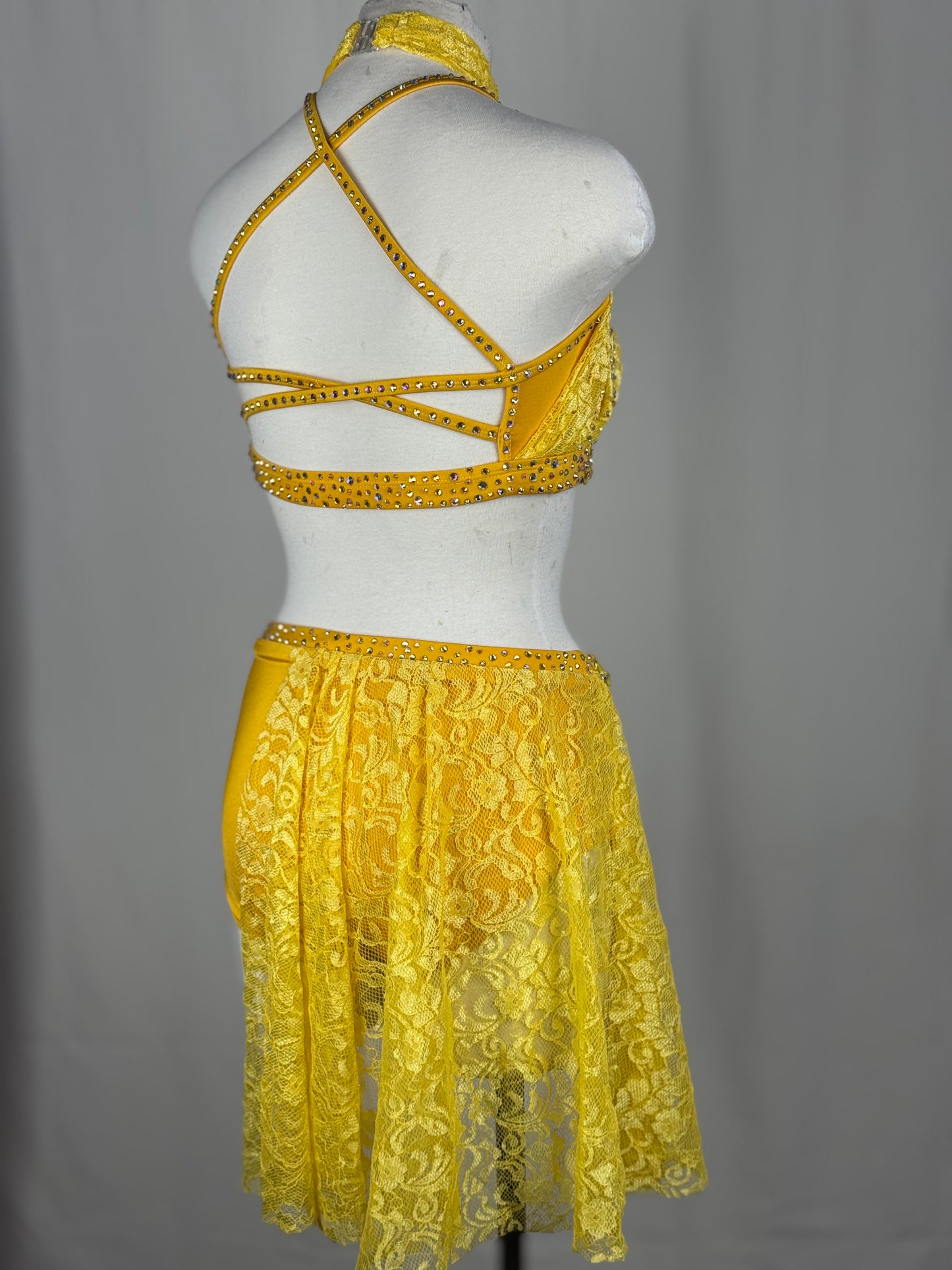 Yellow Lace Lyrical Dance Costume, Adult Small