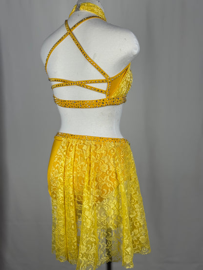 Yellow Lace Lyrical Dance Costume, Adult Small