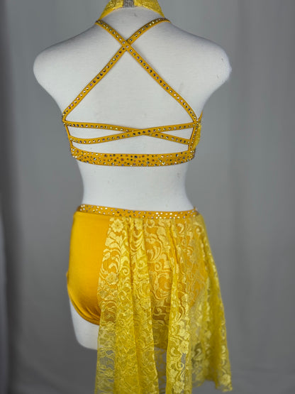 Yellow Lace Lyrical Dance Costume, Adult Small