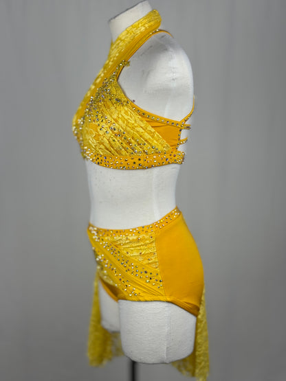 Yellow Lace Lyrical Dance Costume, Adult Small