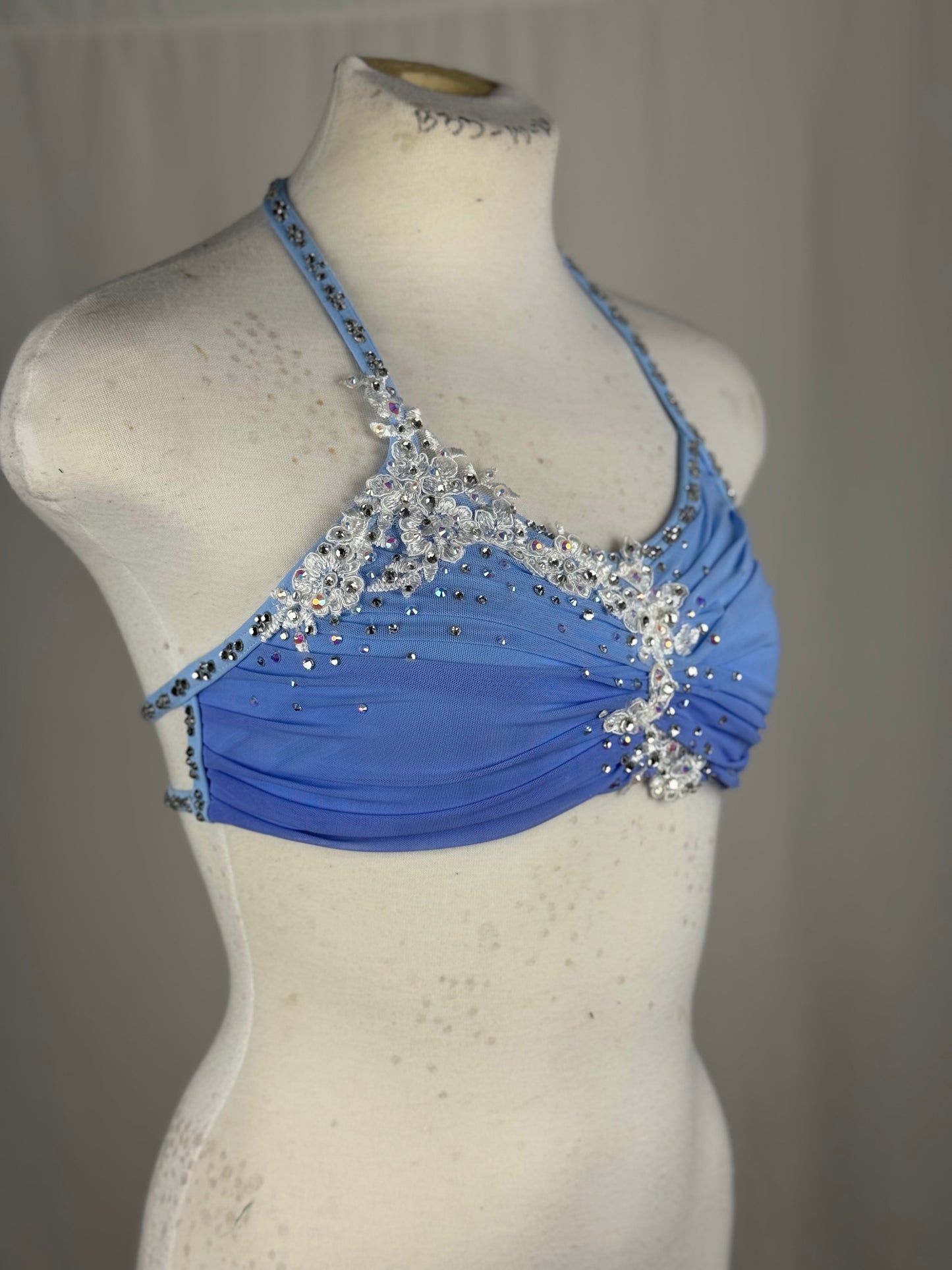 Custom-Dyed Blue Lyrical Dance Top, Adult X-Small