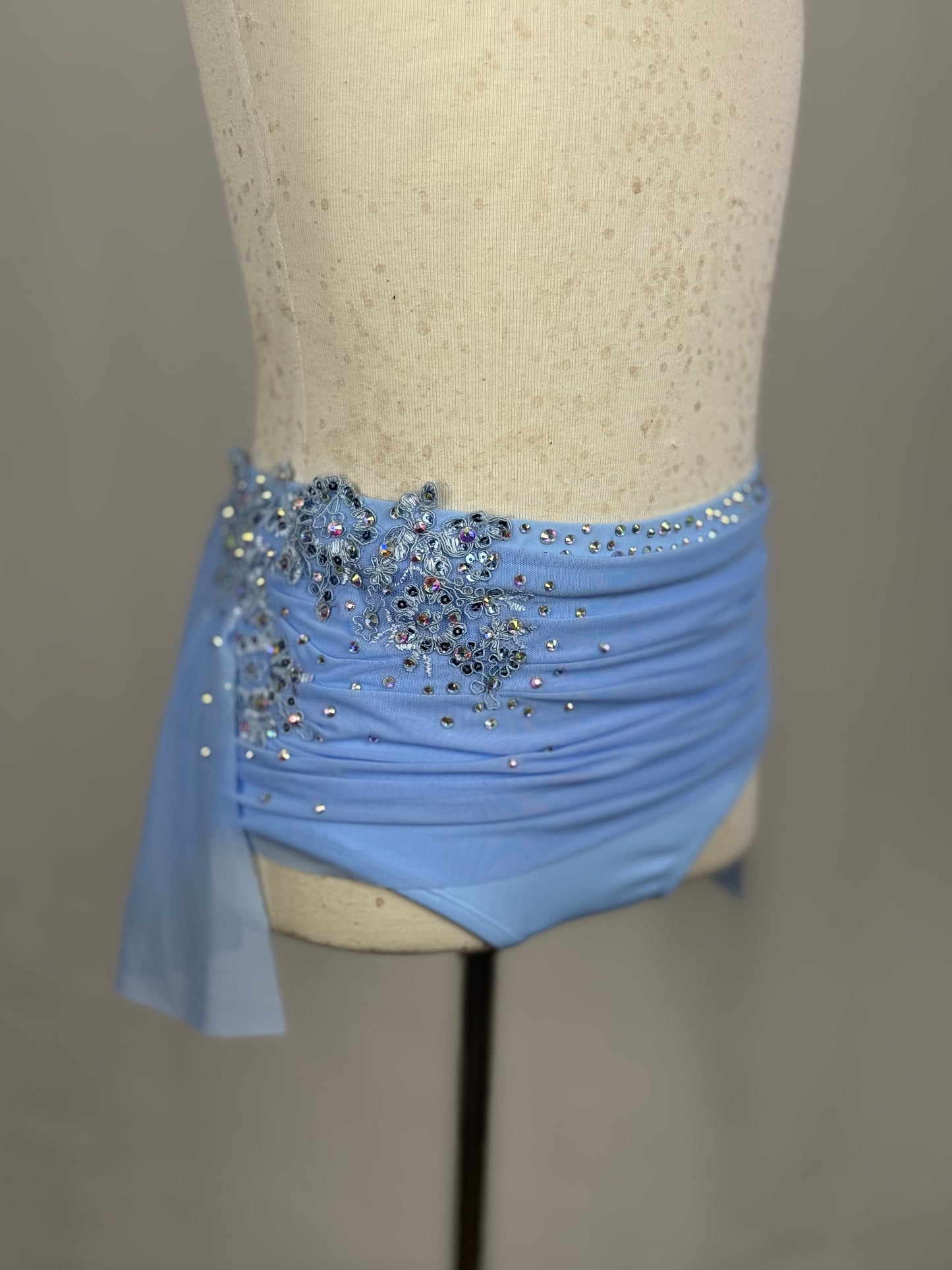 Light Blue Ruched Lyrical Dance Mini Skirt, Child Large