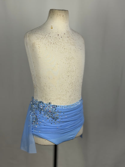 Light Blue Ruched Lyrical Dance Mini Skirt, Child Large