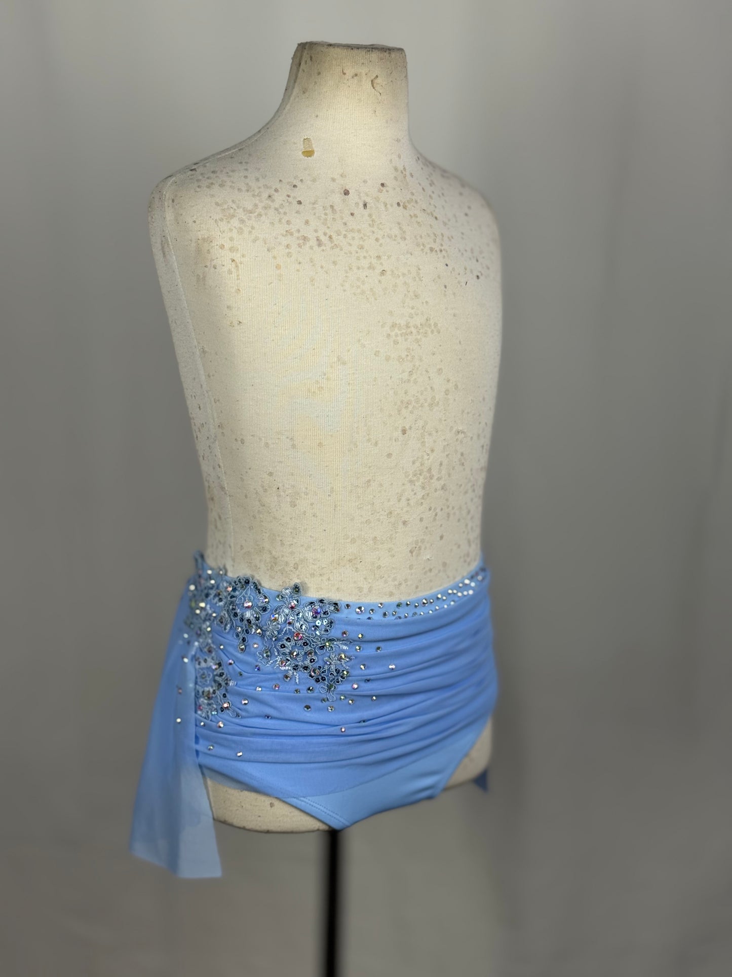 Light Blue Ruched Lyrical Dance Mini Skirt, Child Large