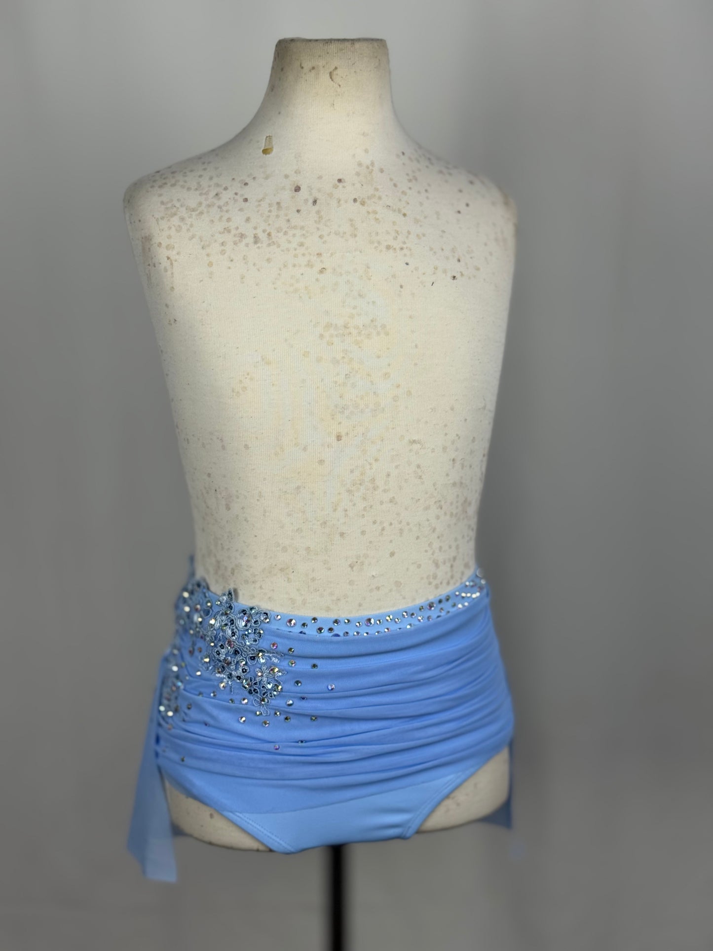 Light Blue Ruched Lyrical Dance Mini Skirt, Child Large