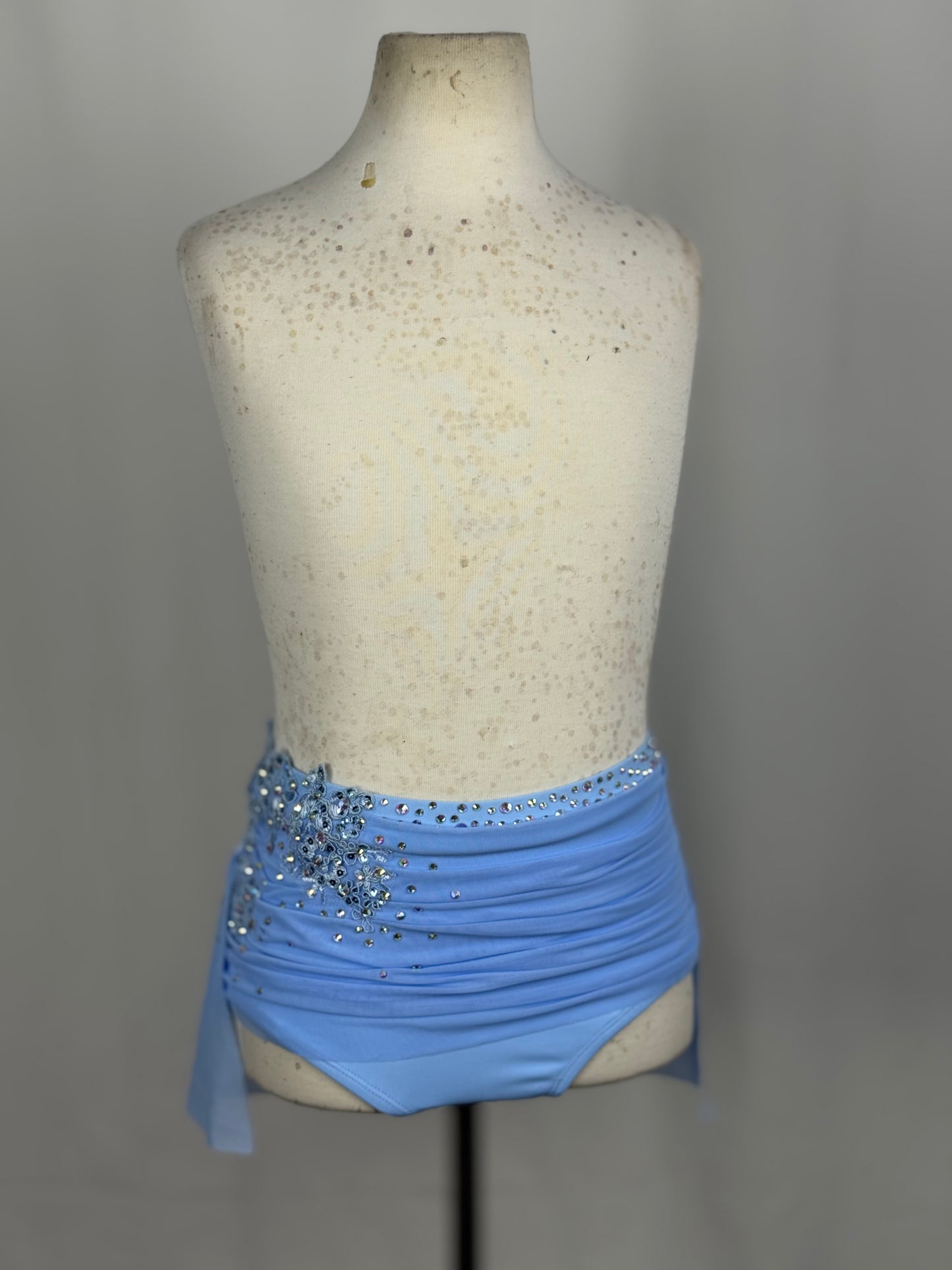 Light Blue Ruched Lyrical Dance Mini Skirt, Child Large