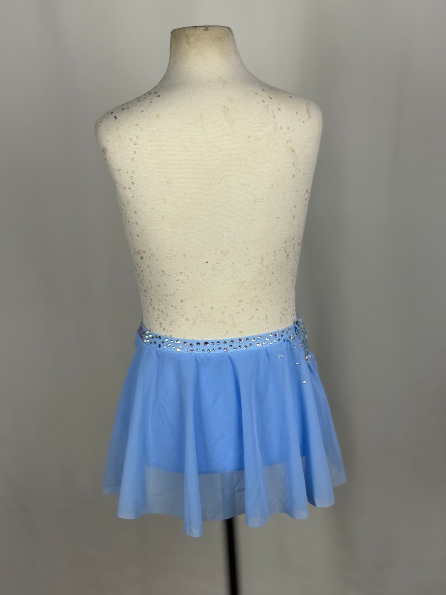 Light Blue Ruched Lyrical Dance Mini Skirt, Child Large