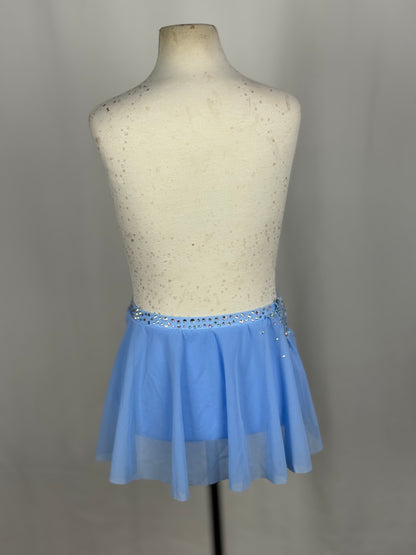 Light Blue Ruched Lyrical Dance Mini Skirt, Child Large