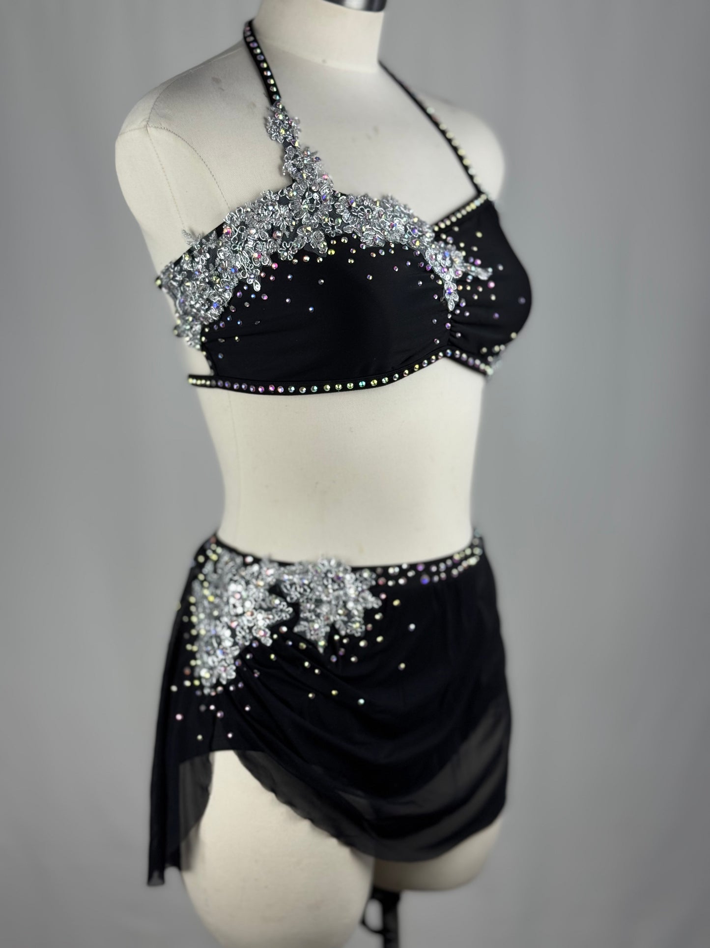 Black Lyrical Dance Costume, Adult Small