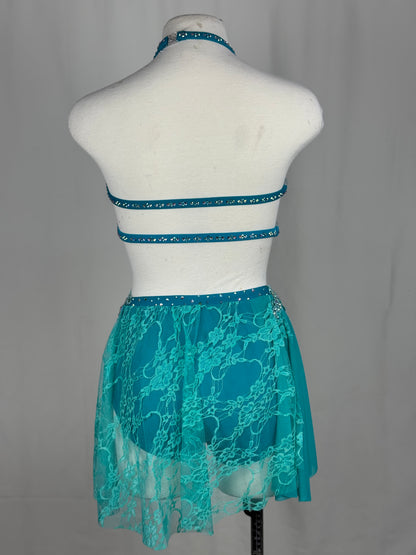 Turquoise Lyrical Dance Costume, Adult X-Small