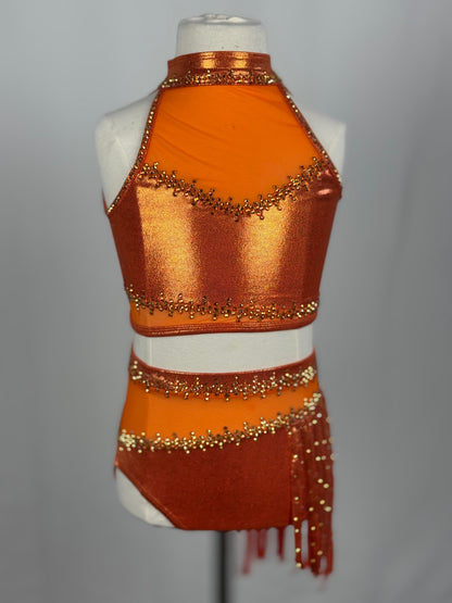 Orange Metallic Fringe Jazz Dance Costume, Child Small/Medium
