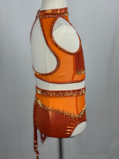 Orange Metallic Fringe Jazz Dance Costume, Child Small/Medium