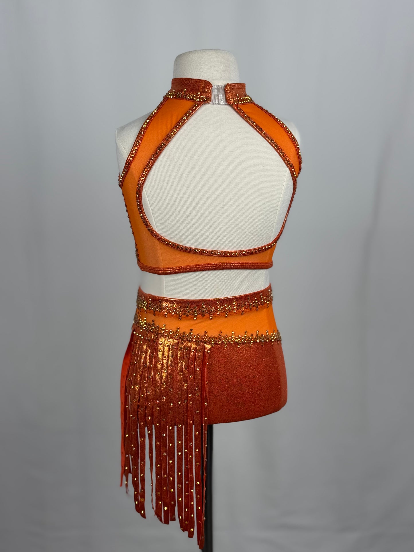 Orange Metallic Fringe Jazz Dance Costume, Child Small/Medium