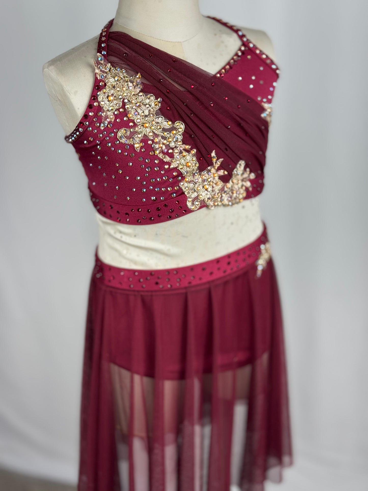 Maroon and Gold Lyrical Dance Costume, Child Medium